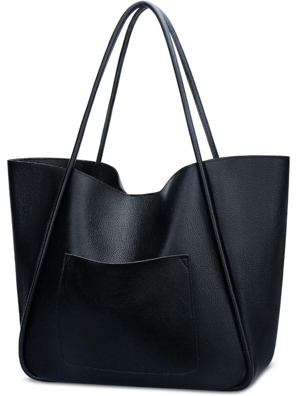 Women's Black Vegan Leather Large Capacity Travel Bag Tote Handbag